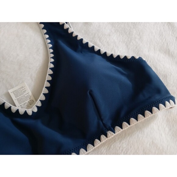 Cupshe Teal Blue Bikini Set White Embroidered Edge 2 Piece Set Size L NWT - Picture 4 of 10